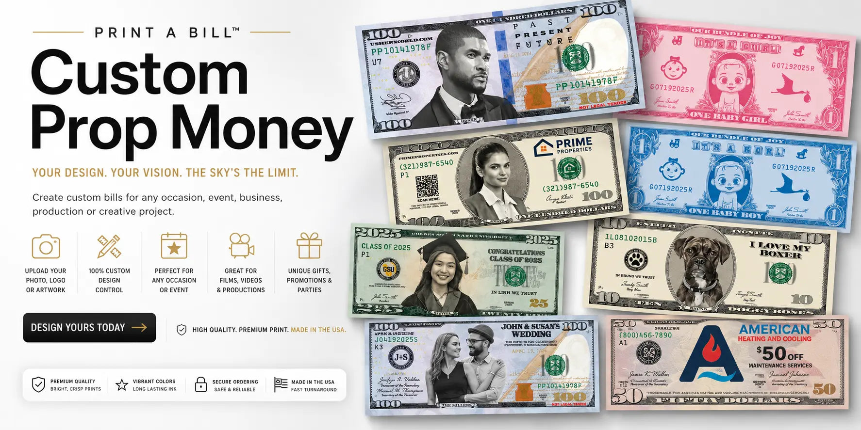 Print A Bill™ custom novelty bills for businesses, events, gifts, and promotions.