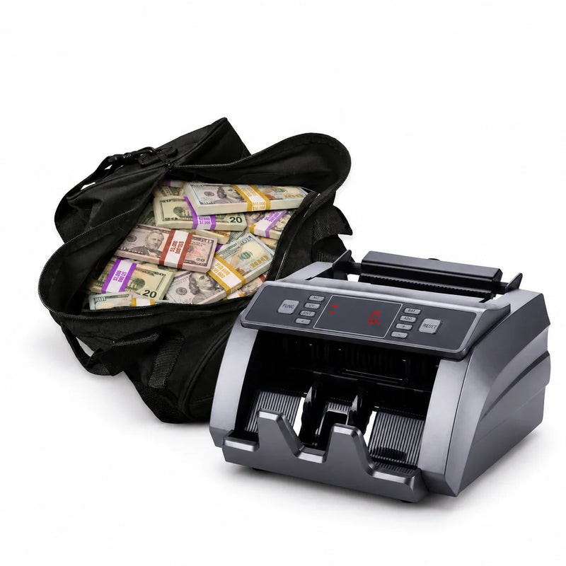 Illustration of a ready-to-go kit with prop money and a money counter
