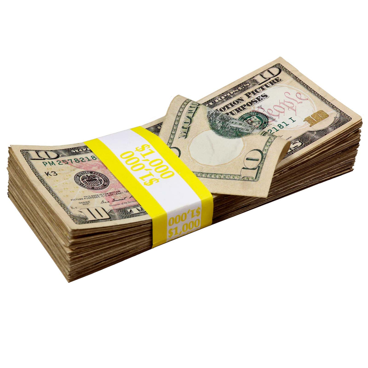 RealAged $10 prop money bills with realistic aged appearance