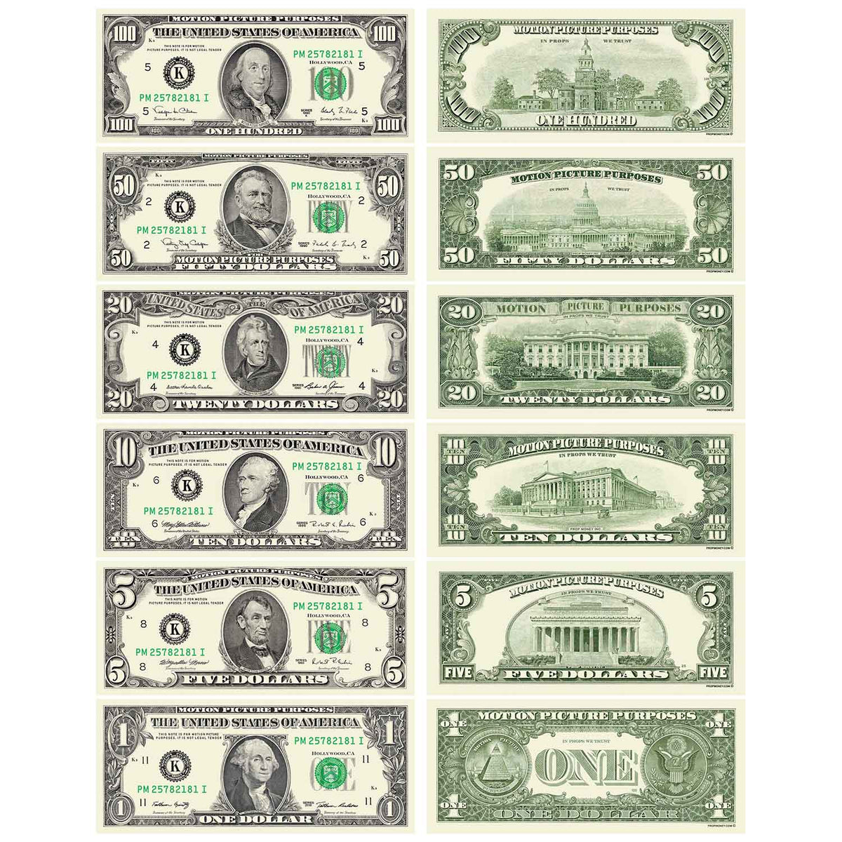 1990 series prop money mix with all major bill denominations