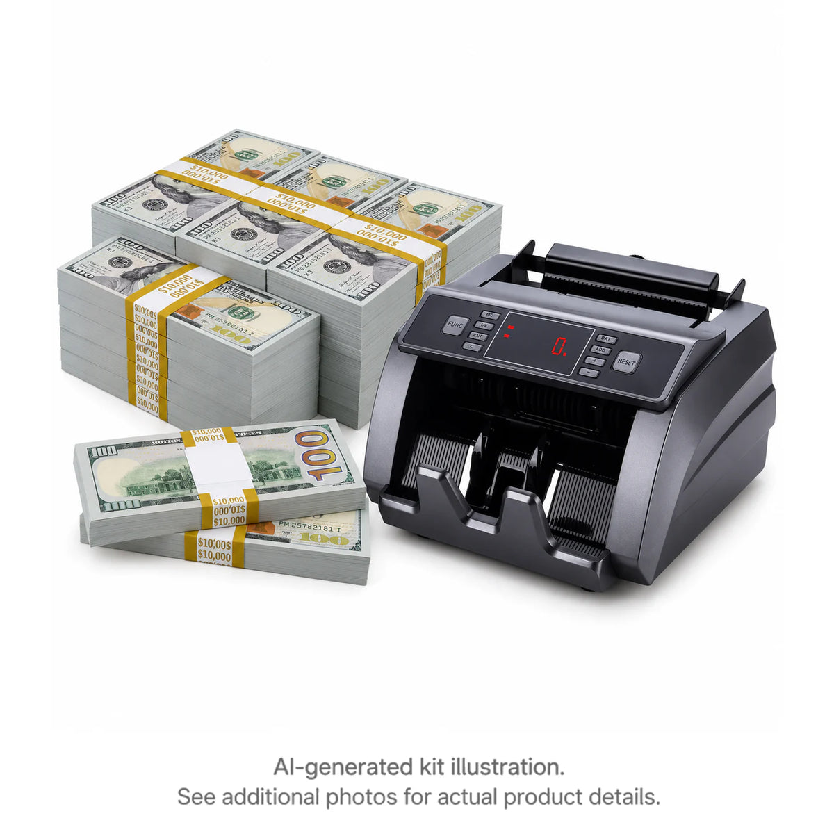 AI-generated kit illustration: $250K Prop Money Kit with Full Print $100 stacks and a money counter; see additional photos for actual product details