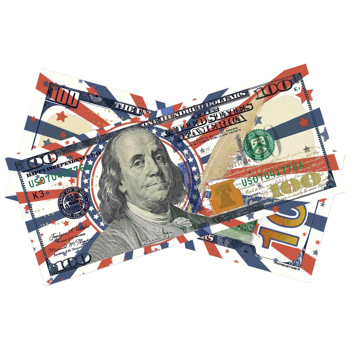 4th of July prop money bills with patriotic red white and blue design