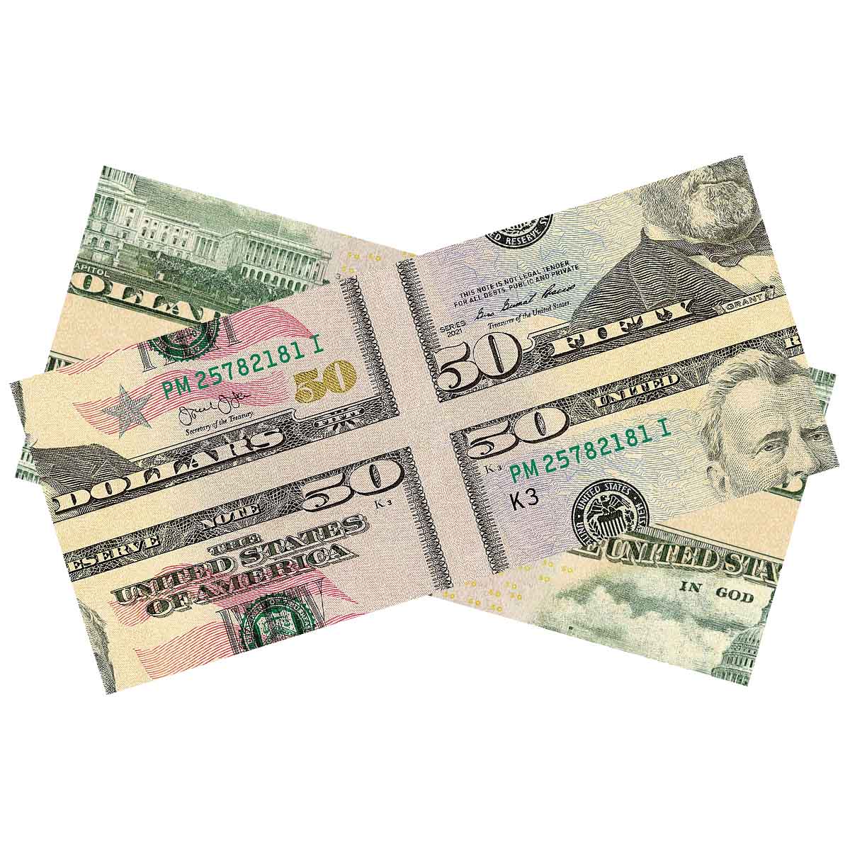 $50 mis-made double-sided bill for magicians