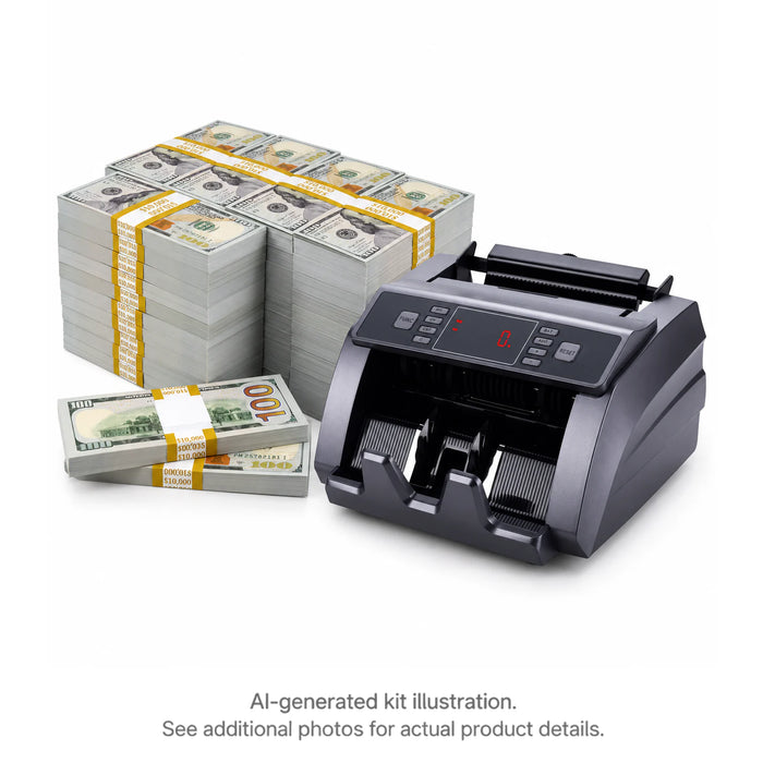 AI-generated kit illustration: $500K Prop Money Kit with Full Print $100 stacks and a money counter; see additional photos for actual product details