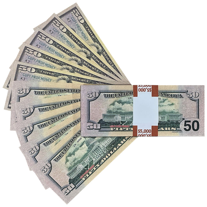 $50 United States New Series Full Print Premier Prop Money Stack - Prop Money Inc.