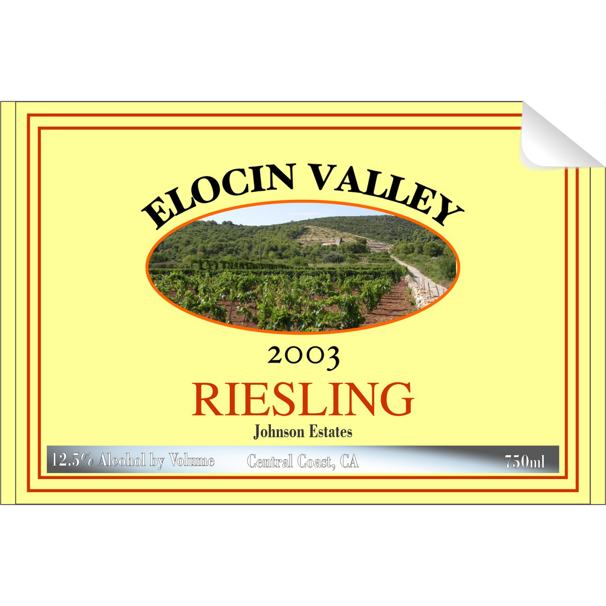 Elocin Valley Riesling Single Self Adhesive Label - License and Royalty Free for Film Use - Prop Money Inc.