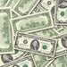 $100 1990s Close-Up prop bills with printed fronts and backs scattered randomly; one complete front and back centered.