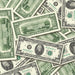 $20 1990s Close-Up prop bills with printed fronts and backs scattered randomly; one complete front and back centered.