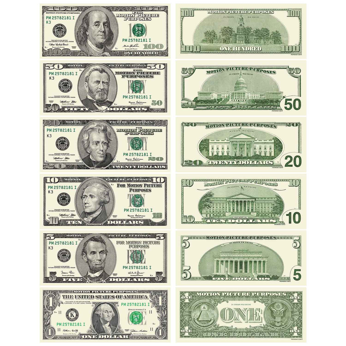 2000 Series prop money assortment with mixed denominations