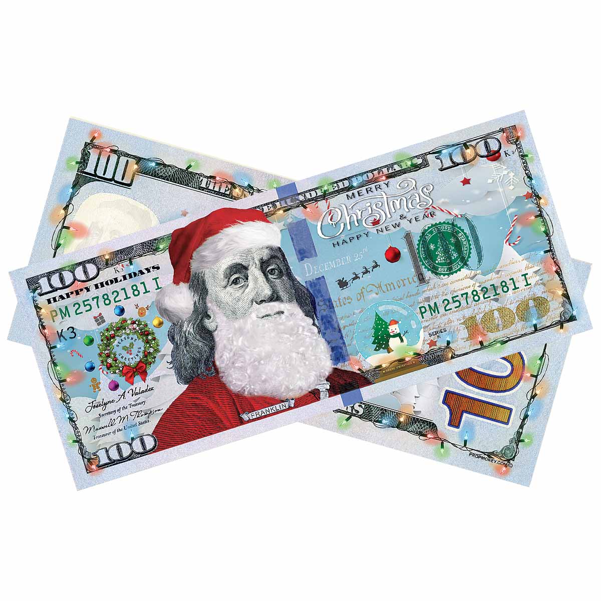 Holiday Christmas and New Year novelty bills for festive celebrations