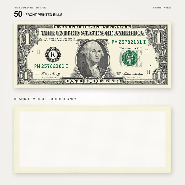 $1 New Series Close-Up prop bill: front-printed bill above its blank bordered reverse.