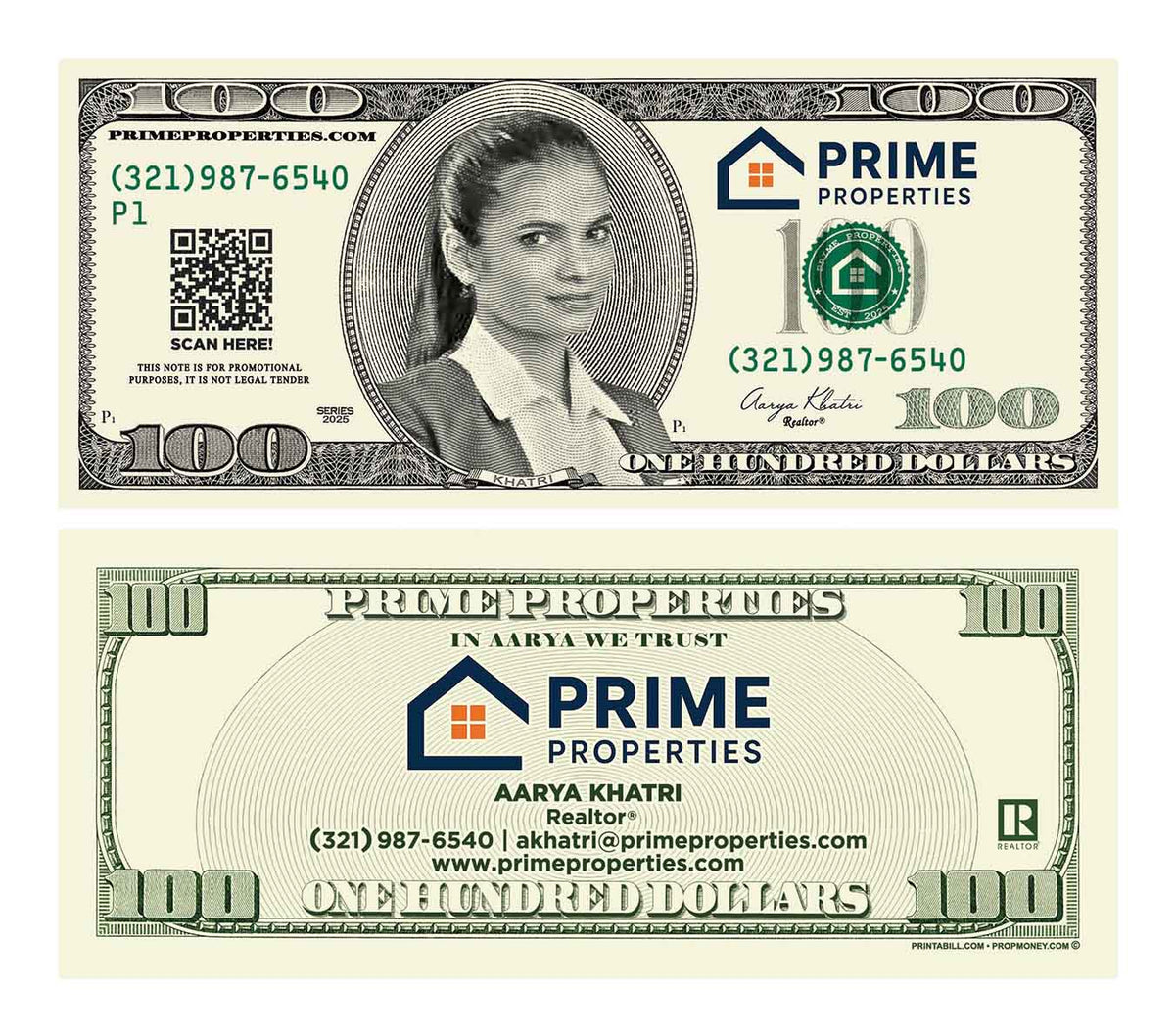 Custom business promotional bills for a real estate company