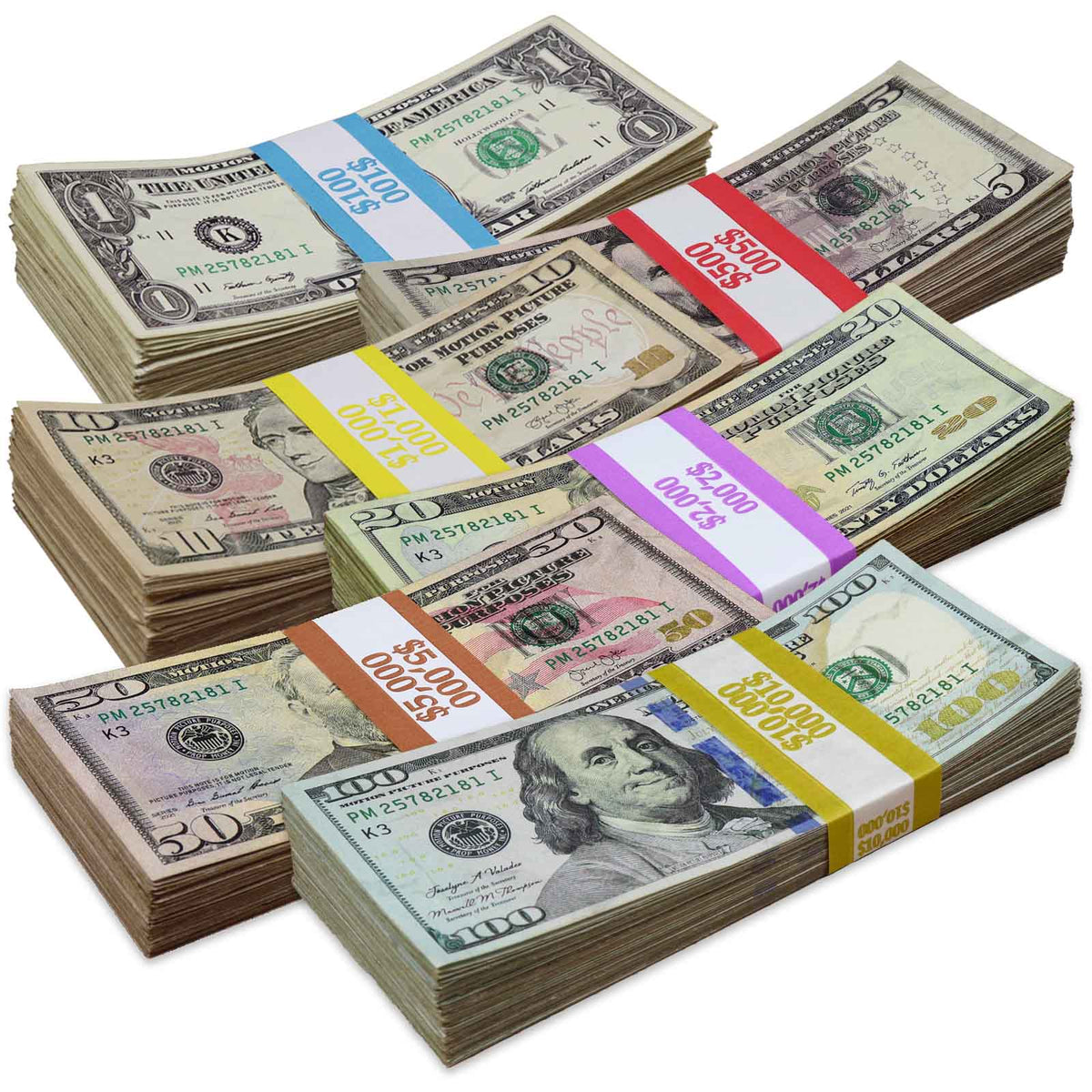 RealAged prop money stack bundle for film and TV productions