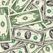$5,000 Vintage Close-Up prop bills with printed fronts and backs scattered randomly; one complete front and back centered.