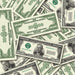 $100,000 Vintage Close-Up prop bills with printed fronts and backs scattered randomly; one complete front and back centered.