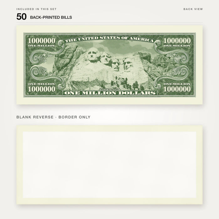 $1,000,000 Vintage Close-Up prop bill: back-printed bill above its blank bordered reverse.