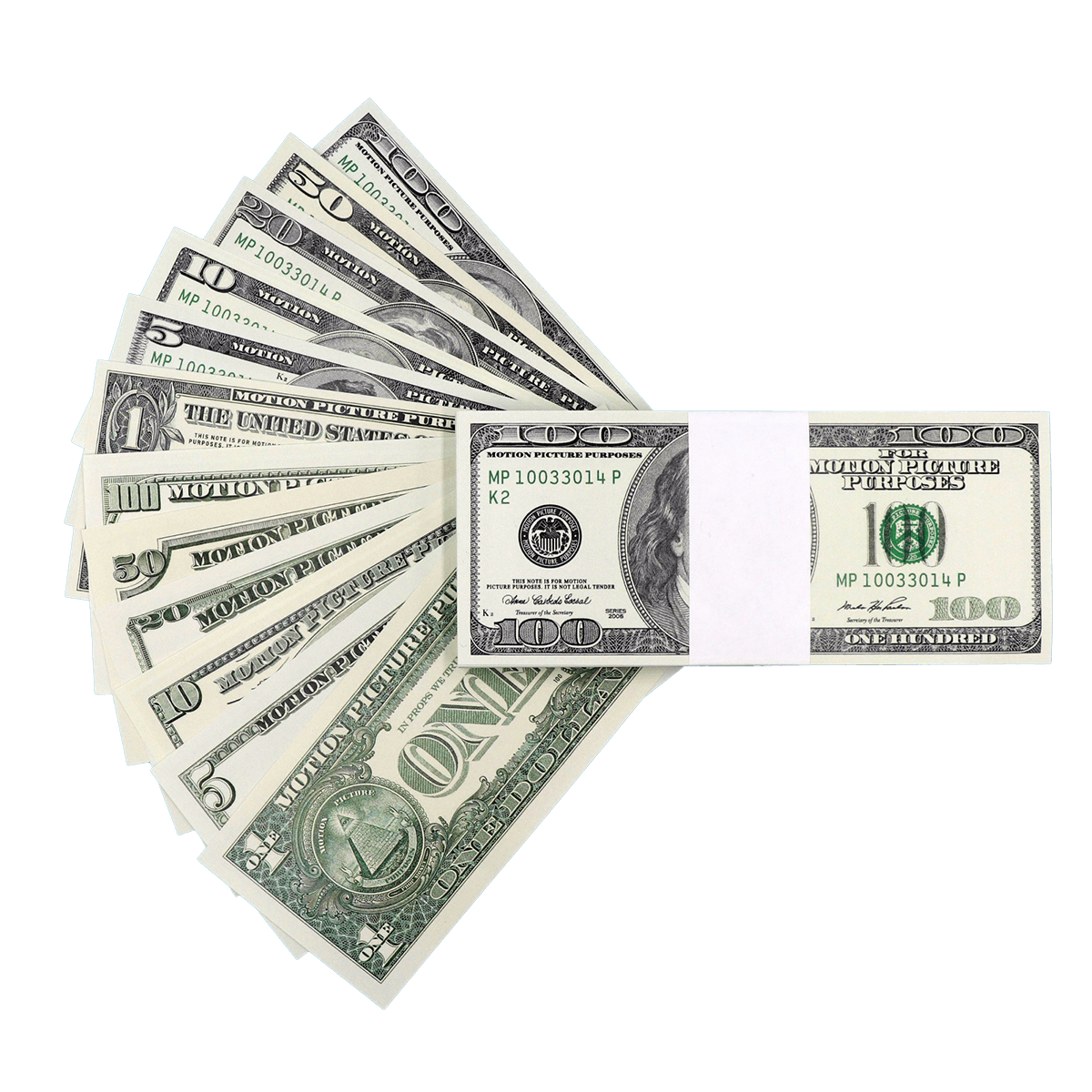 2000 Series mixed prop money stack for film and photography