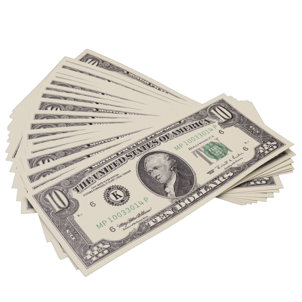 25x $10 Bills - $250 - 1990s Series Full Print Prop Money - PropMoney.com