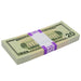 Full Print $20 prop money stack showing the White House and a purple $2,000 band