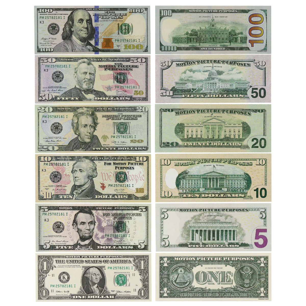 New Series prop money assortment with mixed denominations