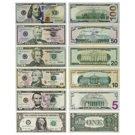 New Series prop money assortment with mixed denominations