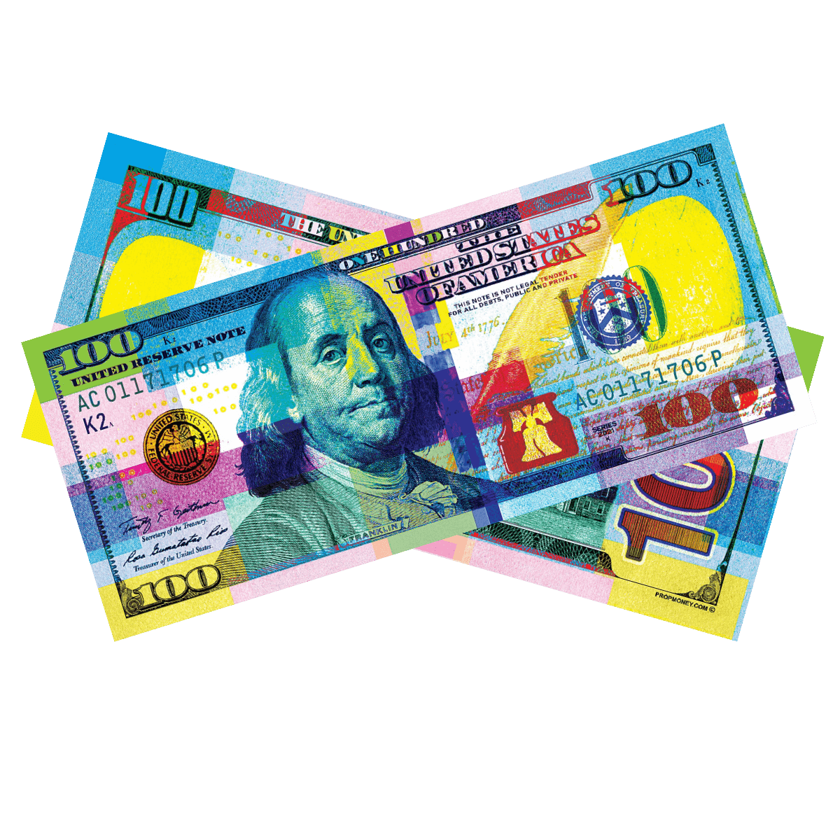 Chroma colored bills with vibrant multi color novelty money design