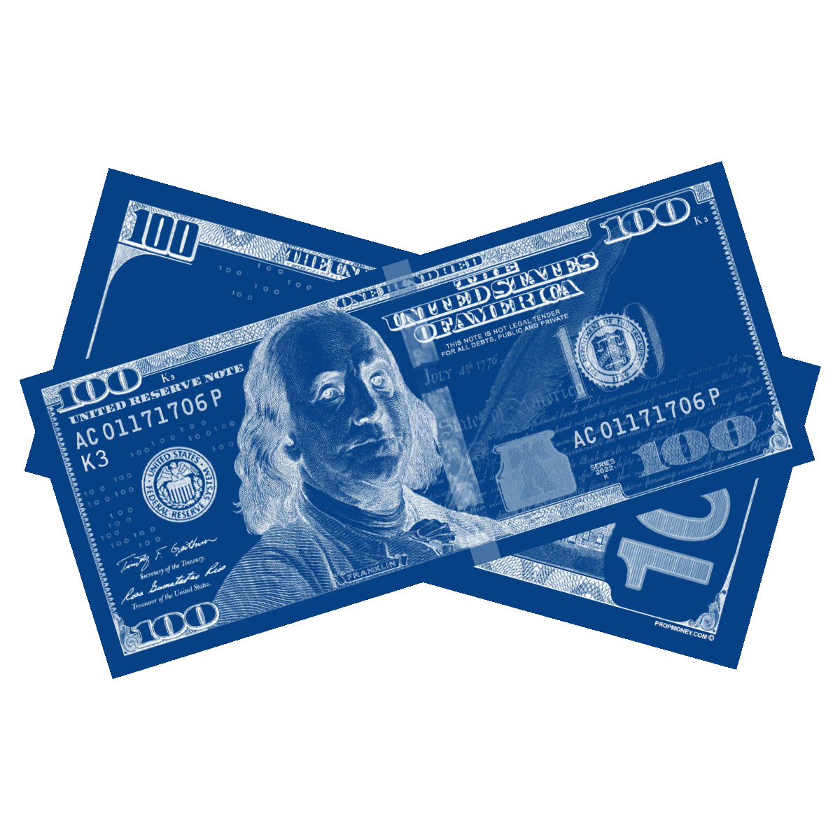 Los Angeles blue prop money bills with vibrant full-print design