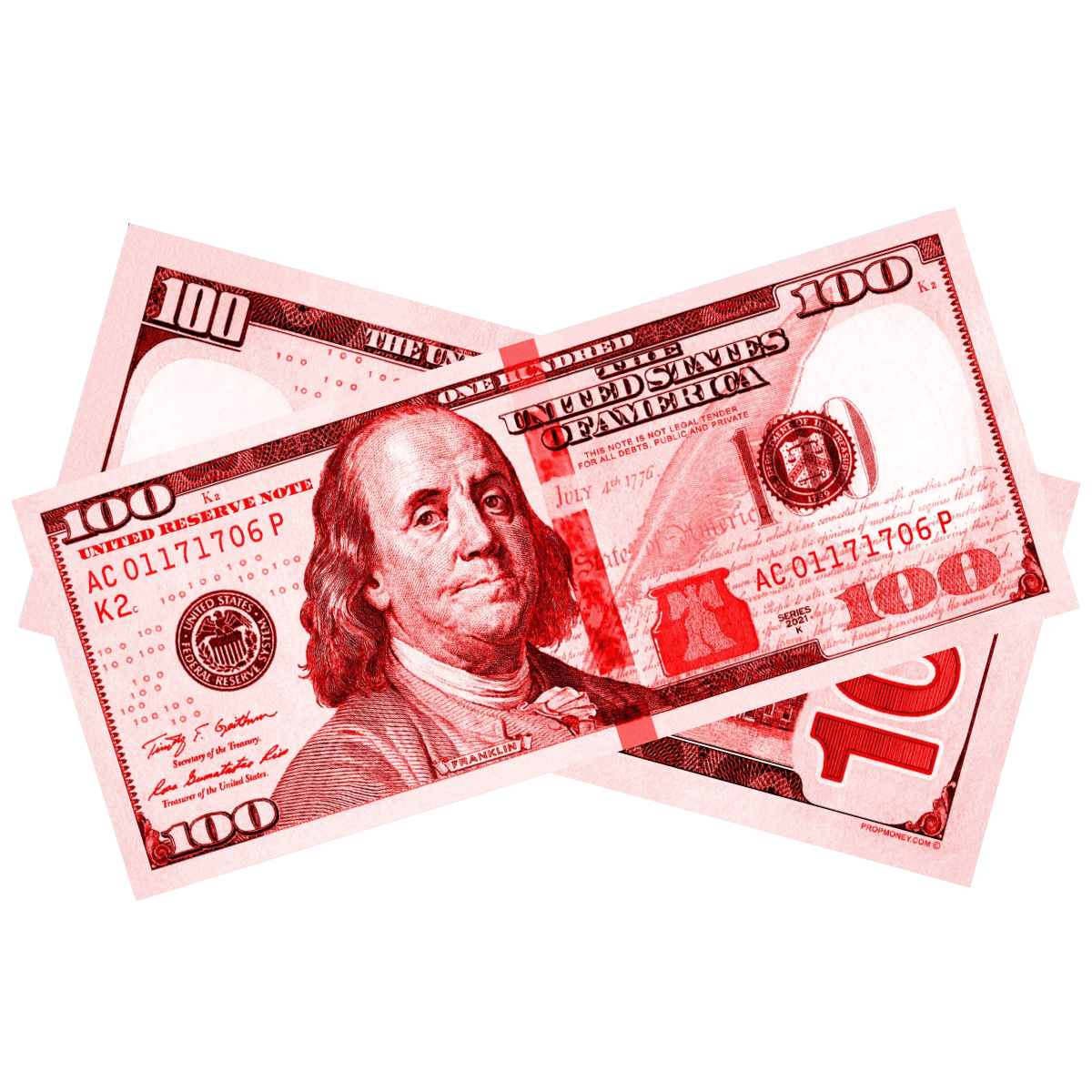Red prop money bills for Valentines Day Christmas parties and holiday displays