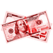 Red prop money bills for Valentines Day Christmas parties and holiday displays