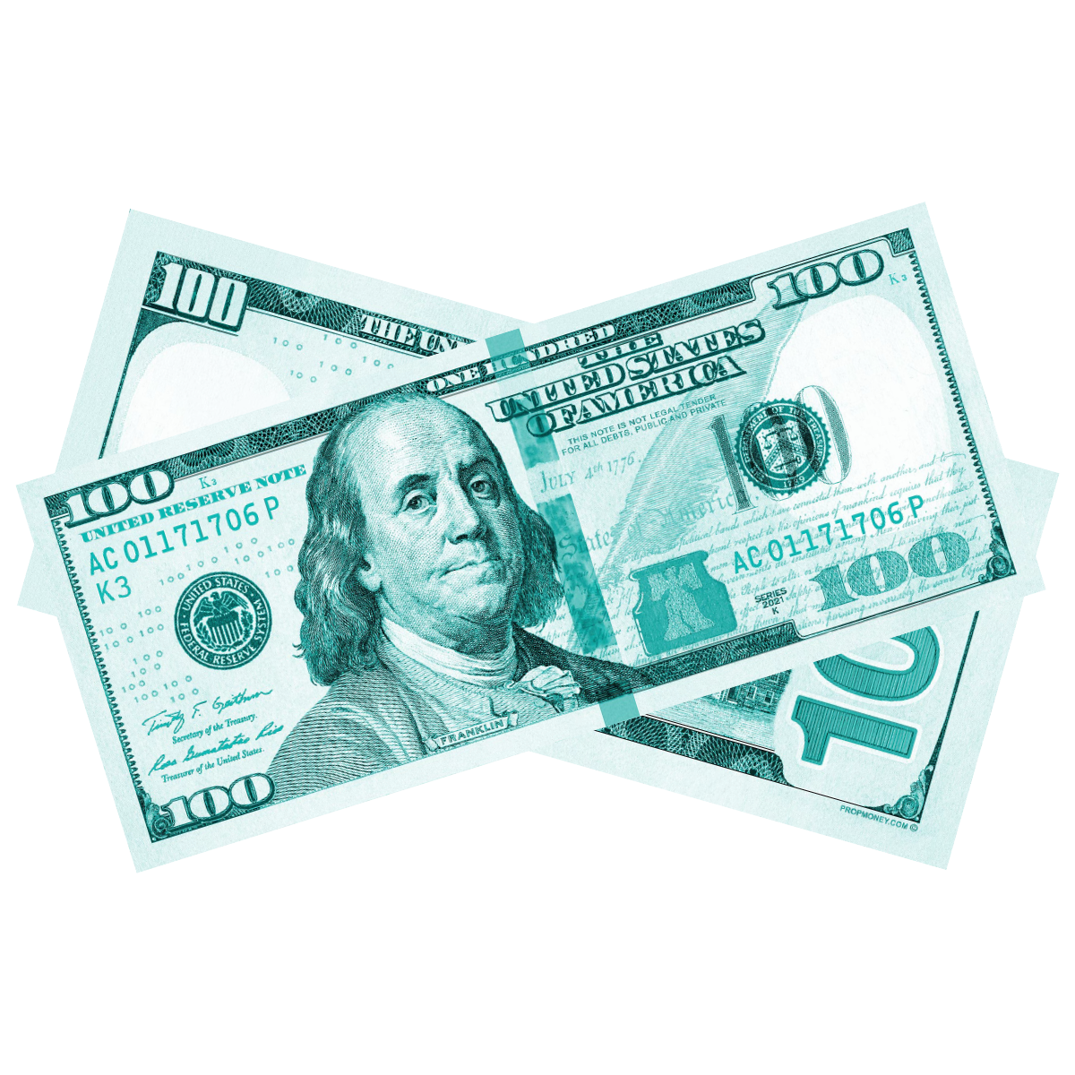 Turquoise prop money bills for baby showers weddings and themed events